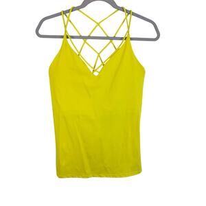 Zyia Bright Yellow Strappy Racerback Unpadded Shelf Bra Stretchy Athletic Tank M